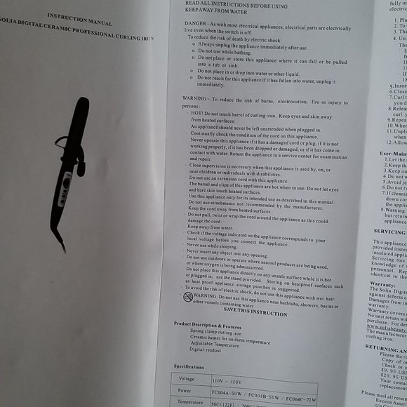 solia profresional digital ceramic curling iron 1" -Pre-owned - Picture 9 of 11